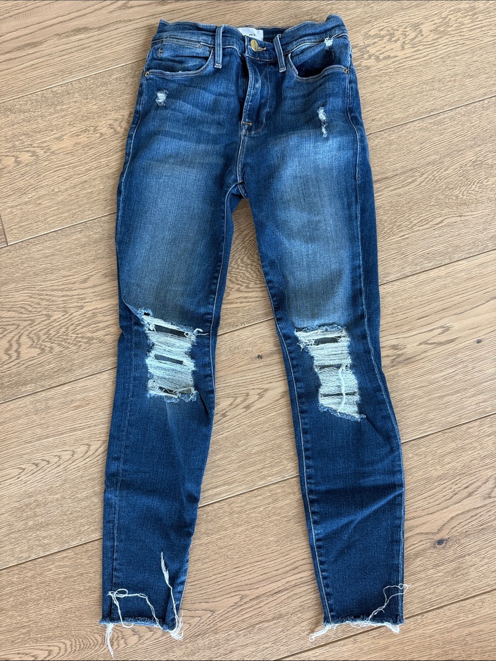 FRAME Le High Skinny Crop Women's Distressed Dark Blue Skinny Jeans